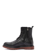 Men's Black Zippered Lace-Up Leather Combat Boots | Derimod Men's Black Zippered Lace-Up Leather Combat Boots | Derimod
