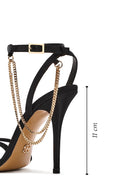 Women's Black Ankle Strap Chain Detail Satin Leather Thin High Heel Sandals | Derimod Women's Black Ankle Strap Chain Detail Satin Leather Thin High Heel Sandals | Derimod