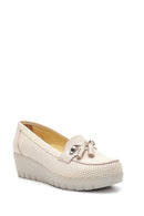 Women's Beige Leather Thick Soled Comfort Shoes | Derimod Women's Beige Leather Thick Soled Comfort Shoes | Derimod