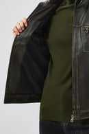 Wade Erkek Yeşil Slim-Fit Deri Mont | Derimod Wade Erkek Yeşil Slim-Fit Deri Mont | Derimod