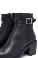 Woman Black Zippered Chunky Heels Leather Boat | Derimod Woman Black Zippered Chunky Heels Leather Boat | Derimod