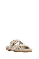 Women's Beige Buckle Suede Leather Slippers | Derimod Women's Beige Buckle Suede Leather Slippers | Derimod