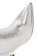 Women's Grey Thin Heel Metallic Leather Boots | Derimod Women's Grey Thin Heel Metallic Leather Boots | Derimod