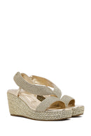 Women's Gold Wedge Heeled Knitted Espadrille Sandals | Derimod Women's Gold Wedge Heeled Knitted Espadrille Sandals | Derimod