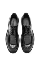 Men's Black Lace-Up Crocodile Patterned Leather Casual Shoes | Derimod Men's Black Lace-Up Crocodile Patterned Leather Casual Shoes | Derimod