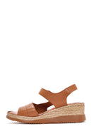 Women's Tan Thick Soled Leather Comfort Sandals with Ankle Strap | Derimod Women's Tan Thick Soled Leather Comfort Sandals with Ankle Strap | Derimod