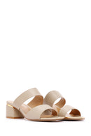 Women's Beige Short Thick Heeled Slippers | Derimod Women's Beige Short Thick Heeled Slippers | Derimod
