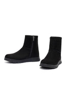 Women's Black Zippered Suede Teddy Boot | Derimod Women's Black Zippered Suede Teddy Boot | Derimod