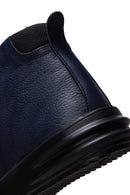 Men's Navy Blue Leather High Top Sneaker | Derimod Men's Navy Blue Leather High Top Sneaker | Derimod