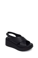 Woman Black Ankle-Buckle Wedge-Heel Leather Comfort Sandal | Derimod Woman Black Ankle-Buckle Wedge-Heel Leather Comfort Sandal | Derimod