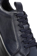 Men's Navy Blue Lace-Up Leather Sneaker | Derimod Men's Navy Blue Lace-Up Leather Sneaker | Derimod