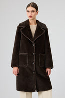 Corvara Women's Brown Teddy Coat | Derimod Corvara Women's Brown Teddy Coat | Derimod