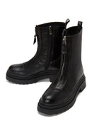 Woman Black Zippered Thick Sole Leather Boat | Derimod Woman Black Zippered Thick Sole Leather Boat | Derimod