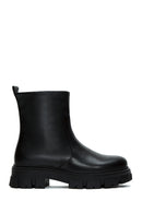 Women's Black Zippered Thick-Sole Leather Boots | Derimod Women's Black Zippered Thick-Sole Leather Boots | Derimod