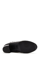 Woman Black Zippered Chunky Heels Leather Boat | Derimod Woman Black Zippered Chunky Heels Leather Boat | Derimod