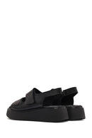 Women's Black Strappy Thick Soled Leather Comfort Sandals | Derimod Women's Black Strappy Thick Soled Leather Comfort Sandals | Derimod