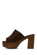 Woman Brown Platform High Chunky Heel Suede Slipper | Derimod Woman Brown Platform High Chunky Heel Suede Slipper | Derimod