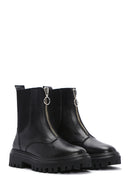Women's Black Thick Soled Zippered Leather Boots | Derimod Women's Black Thick Soled Zippered Leather Boots | Derimod