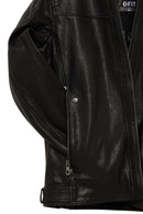 Towns Men Black Slim-Fit Short Leather Jacket | Derimod Towns Men Black Slim-Fit Short Leather Jacket | Derimod