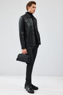 Enzo Men's Black Shirt Collar Leather Jacket | Derimod Enzo Men's Black Shirt Collar Leather Jacket | Derimod