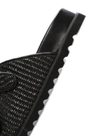 Women's Black Straw Stone Slippers | Derimod Women's Black Straw Stone Slippers | Derimod