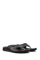 Men's Gray Flip Flop Nubuck Leather Slippers | Derimod Men's Gray Flip Flop Nubuck Leather Slippers | Derimod