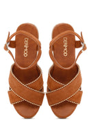 Women's Tan Ankle Strap Wedge Heel Suede Leather Espadrille Sandals | Derimod Women's Tan Ankle Strap Wedge Heel Suede Leather Espadrille Sandals | Derimod
