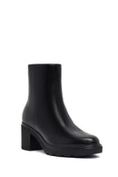 Women's Black Zippered Thick Heeled Leather Boot | Derimod Women's Black Zippered Thick Heeled Leather Boot | Derimod