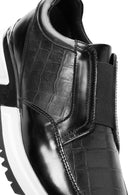 Men's Black Crocodile Patterned Leather Sneakers | Derimod Men's Black Crocodile Patterned Leather Sneakers | Derimod