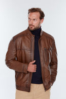 Ford (Plus) Men's Cognac Leather Jacket | Derimod Ford (Plus) Men's Cognac Leather Jacket | Derimod