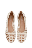 Women's Beige Knitted Ballerinas | Derimod Women's Beige Knitted Ballerinas | Derimod