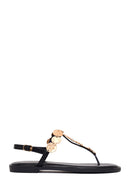 Woman Black Stone-Embellished Toe-Post Sandal | Derimod Woman Black Stone-Embellished Toe-Post Sandal | Derimod