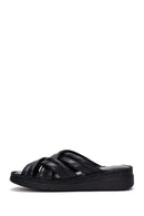 Women's Black Leather Comfort Slippers | Derimod Women's Black Leather Comfort Slippers | Derimod