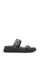 Women's Black Double Buckle Thick Soled Slippers | Derimod Women's Black Double Buckle Thick Soled Slippers | Derimod