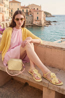 Woman Yellow Ankle-Buckle Floral Sandal | Derimod Woman Yellow Ankle-Buckle Floral Sandal | Derimod