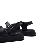 Woman Black Buckled Thick-Soled Leather Sandal | Derimod Woman Black Buckled Thick-Soled Leather Sandal | Derimod
