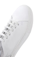 Women's White Lace-Up Stoned Leather Sneakers | Derimod Women's White Lace-Up Stoned Leather Sneakers | Derimod