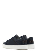 Men's Navy Blue Lace-Up Leather Sneaker | Derimod Men's Navy Blue Lace-Up Leather Sneaker | Derimod