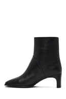 Women's Black Short Thick Heeled Leather Boots | Derimod Women's Black Short Thick Heeled Leather Boots | Derimod