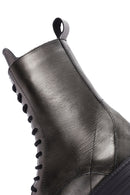 Women's Silver Zippered Leather Boots | Derimod Women's Silver Zippered Leather Boots | Derimod