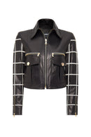 Capri Women's Black Short Leather Jacket | Derimod Capri Women's Black Short Leather Jacket | Derimod