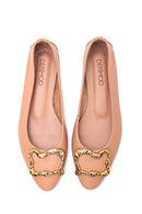 Women's Beige Leather Buckled Ballerinas | Derimod Women's Beige Leather Buckled Ballerinas | Derimod