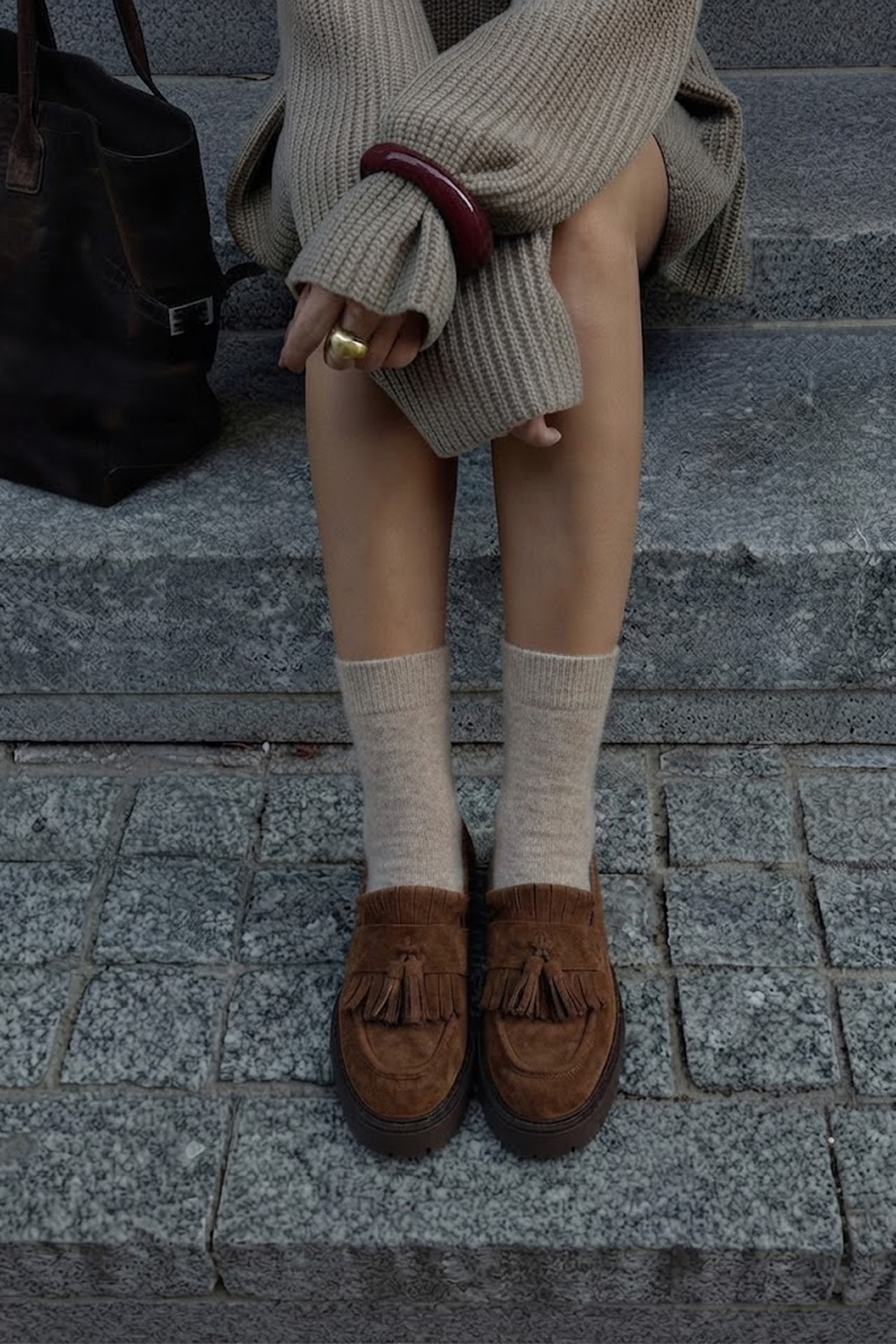 Kadın Camel Kalın Tabanlı Püsküllü Süet Deri Loafer