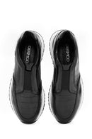 Men's Black Crocodile Patterned Leather Sneakers | Derimod Men's Black Crocodile Patterned Leather Sneakers | Derimod