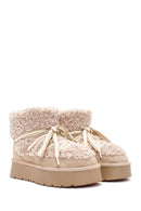 Women's Beige Thick-Soled Fur-Lined Leather Boots | Derimod Women's Beige Thick-Soled Fur-Lined Leather Boots | Derimod