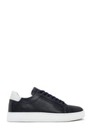 Men's Navy Blue Lace-Up Leather Sneaker | Derimod Men's Navy Blue Lace-Up Leather Sneaker | Derimod