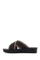 Women's Black Thick-Soled Straw Slippers | Derimod Women's Black Thick-Soled Straw Slippers | Derimod