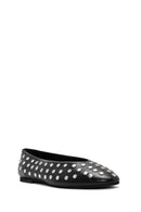 Women's Black Stone Leather Ballerinas | Derimod Women's Black Stone Leather Ballerinas | Derimod