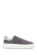 Men's Gray Thick Soled Suede Leather Sneaker | Derimod Men's Gray Thick Soled Suede Leather Sneaker | Derimod