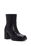 Women's Black Zippered Thick Heeled Leather Boots | Derimod Women's Black Zippered Thick Heeled Leather Boots | Derimod